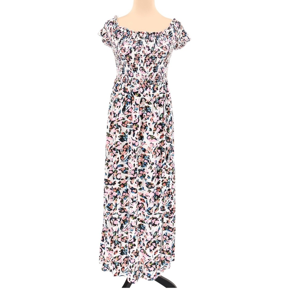 Guess Floral Off Shoulder Maxi Dress Womens Size S Smocked Summer Vacation
